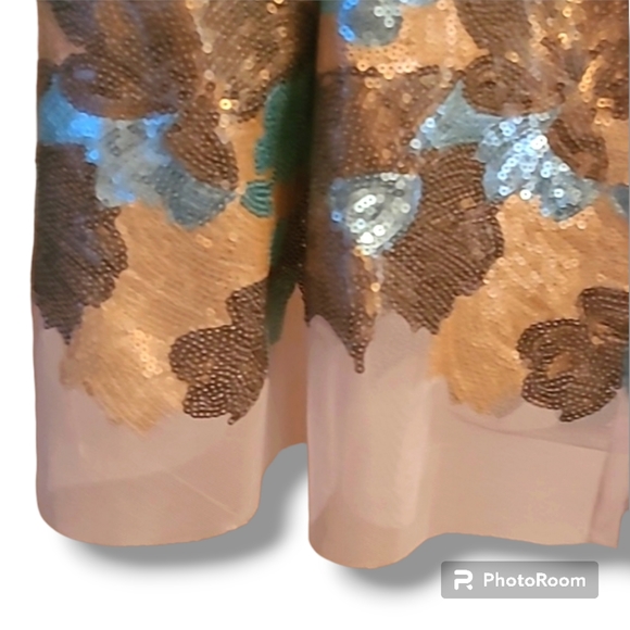 Eva Franco Anthropologie Teal Tan Sequin Skirt - Picture 3 of 8